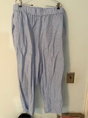 Talbots Haven Well Within 100% Linen Pull On Pants Light Blue XL NWOT